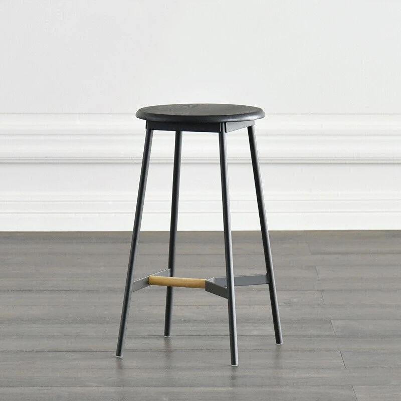 Japanese Style Iron Bar Stool Modern Minimalist High Legged Seat Solid Wood Cushion Counter Stool Versatile Scene Home Furniture