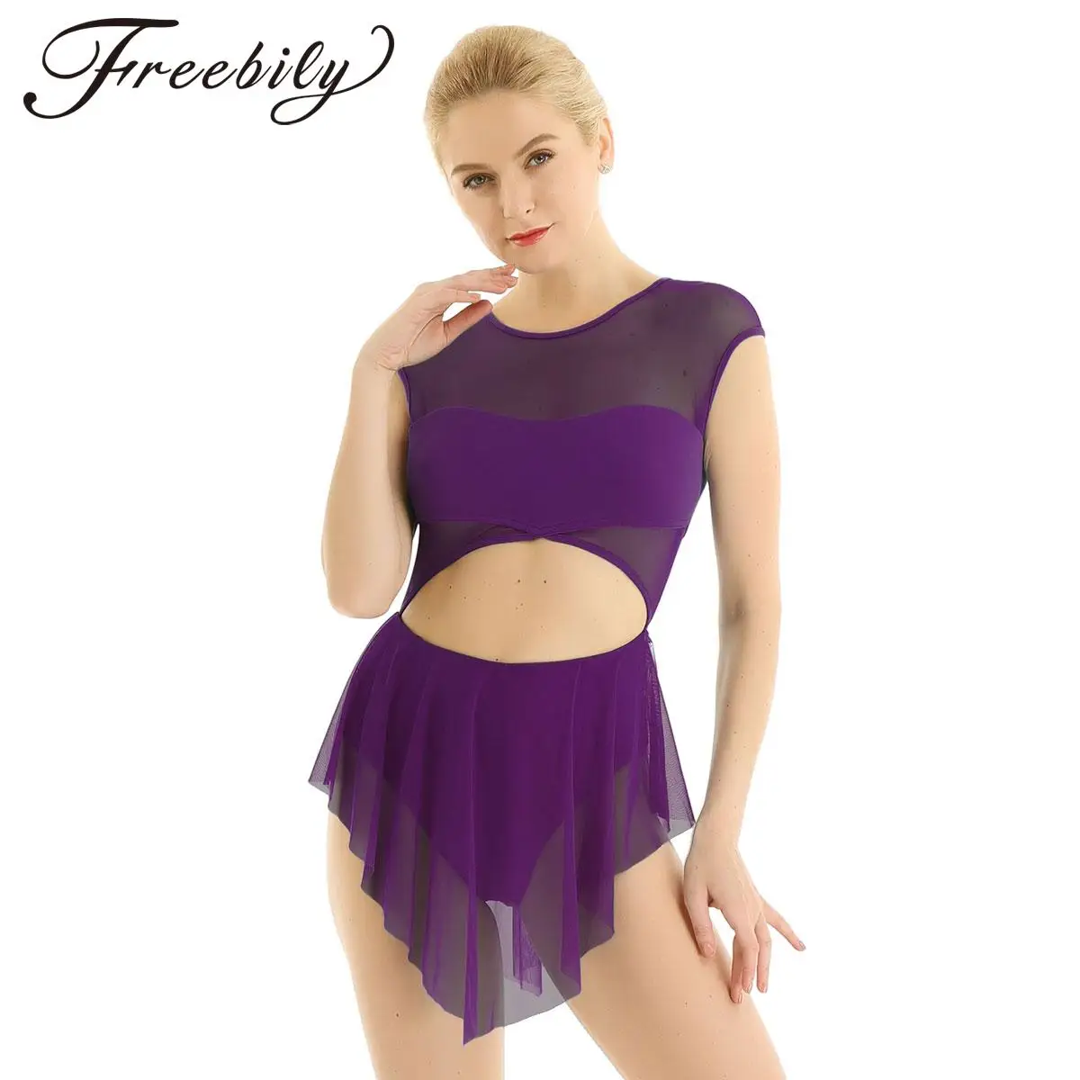 Frauen Mesh Ballett Tanz kleid Gymnastik Trikot Ausschnitt Tanz kleidung Bühnen performance Wettbewerb lyrische Tanz kostüme