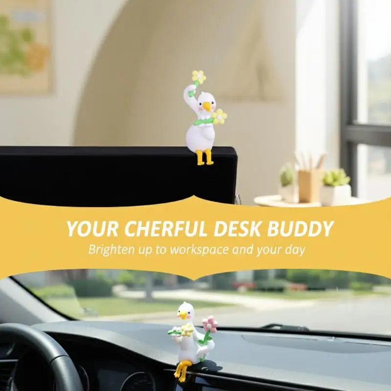 △ 1/4PCS Resin Goose Figurine Computer Monitor Decor,Cute Mini Goose Statues For Car Dashboard,Funny TV/Photo Frame Decorations