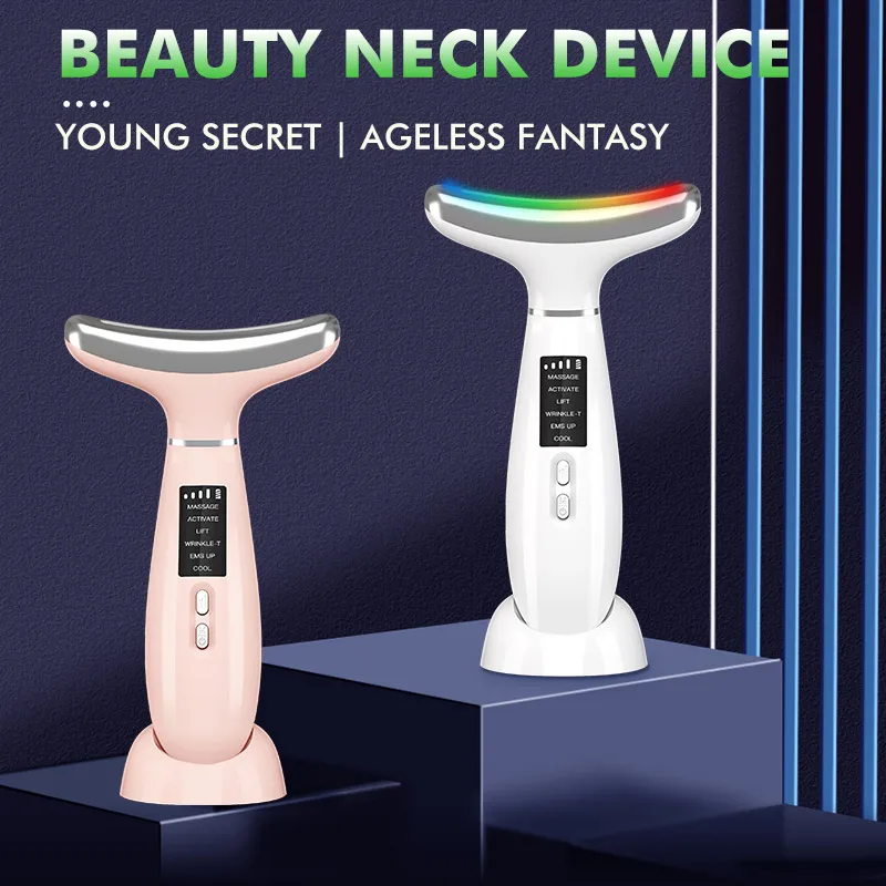 

Ice Compress Neck Beauty Device LED Light Therapy Microcurrent Vibration Face And Neck Lifting Massager Neck Wrinkles Remover