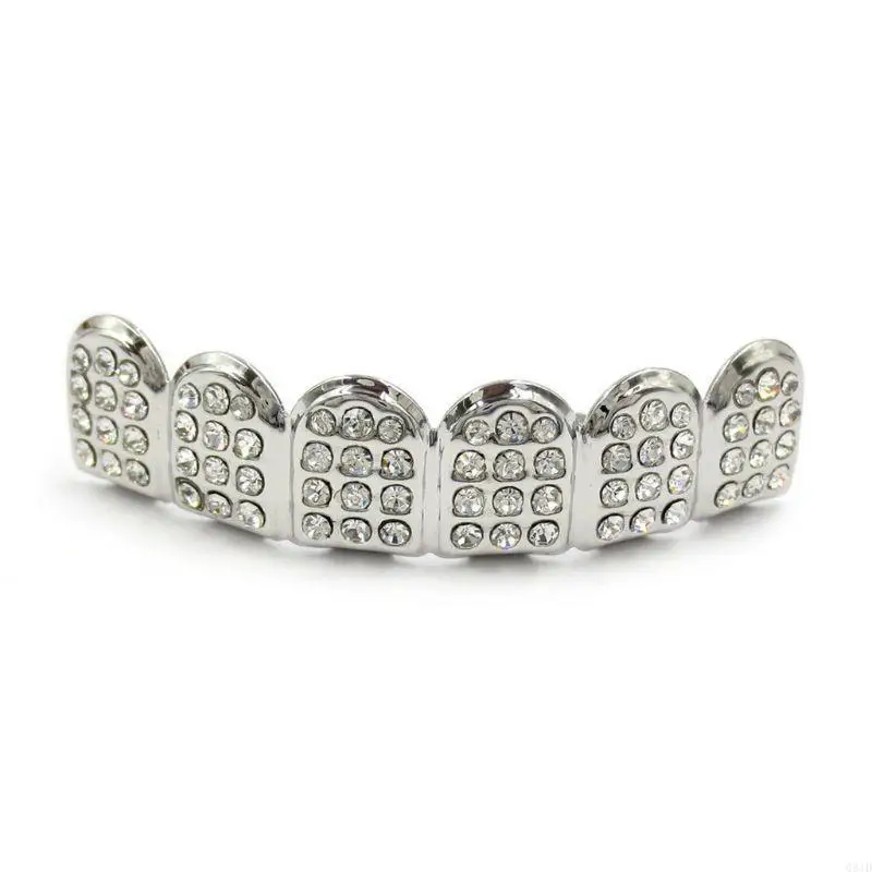 

Trendy Gold/Silver Plated Rapper Shiny Cool Bling Diamond Upper Top&Bottom Teeth Braces Mouth Caps Tooth for Grillz Brac