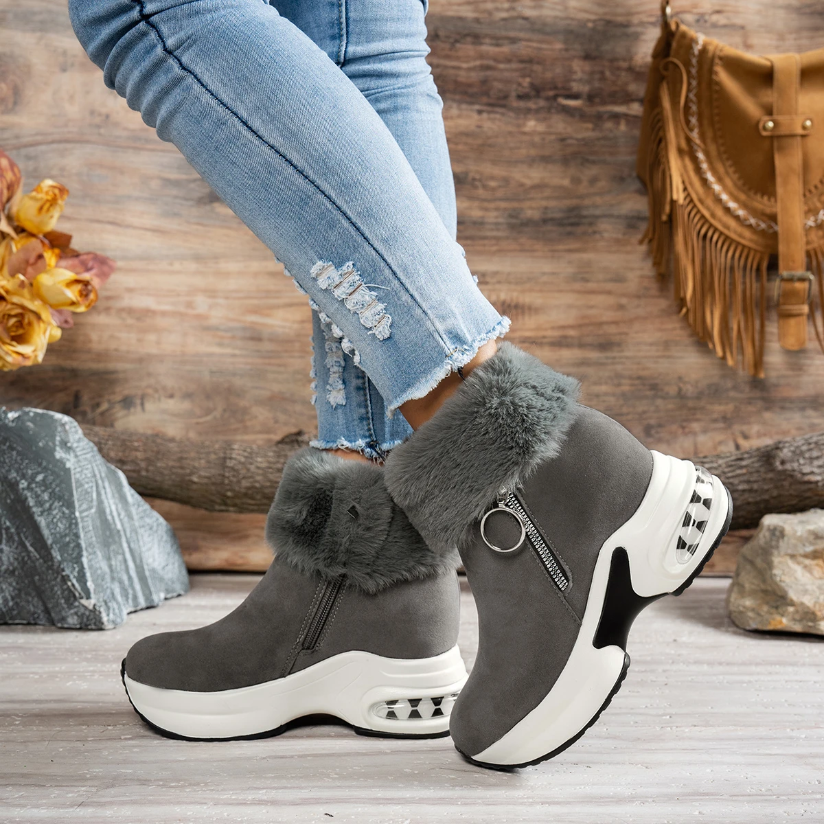 Botas cálidas y gruesas para mujer, botines de plataforma, informales, cómodas, Invierno