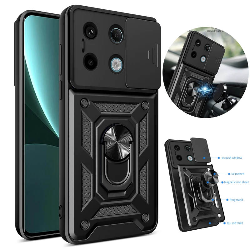 

For Redmi 12C Note 12S 11T 13 Pro Plus 5G 4G Phone Case Car Magnet Ring Armor Protection Silicone Stand Holder Back Cover Cases