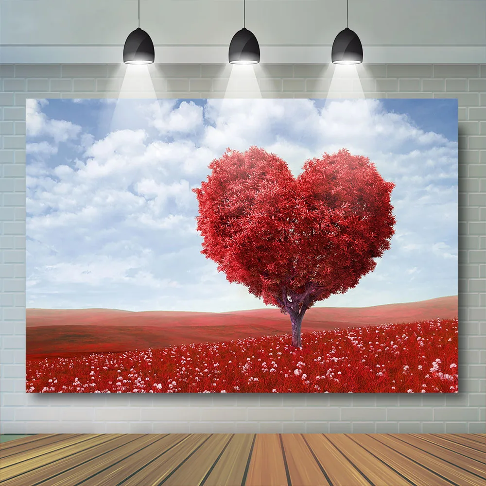 Mocsicka Background Valentine's Day Party Decoration Tree Red Vinyl Fantasy Romantic Teenager Lovers Backdrop Photocall