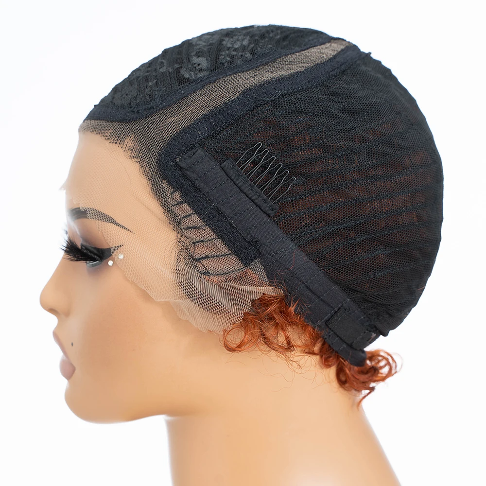 Orange Red Color  Bob Human Hair Wig Elegant Boss Vibe Short Pixie Cut Ombre Brown  Minimalist  Lace Wig T part lace wig