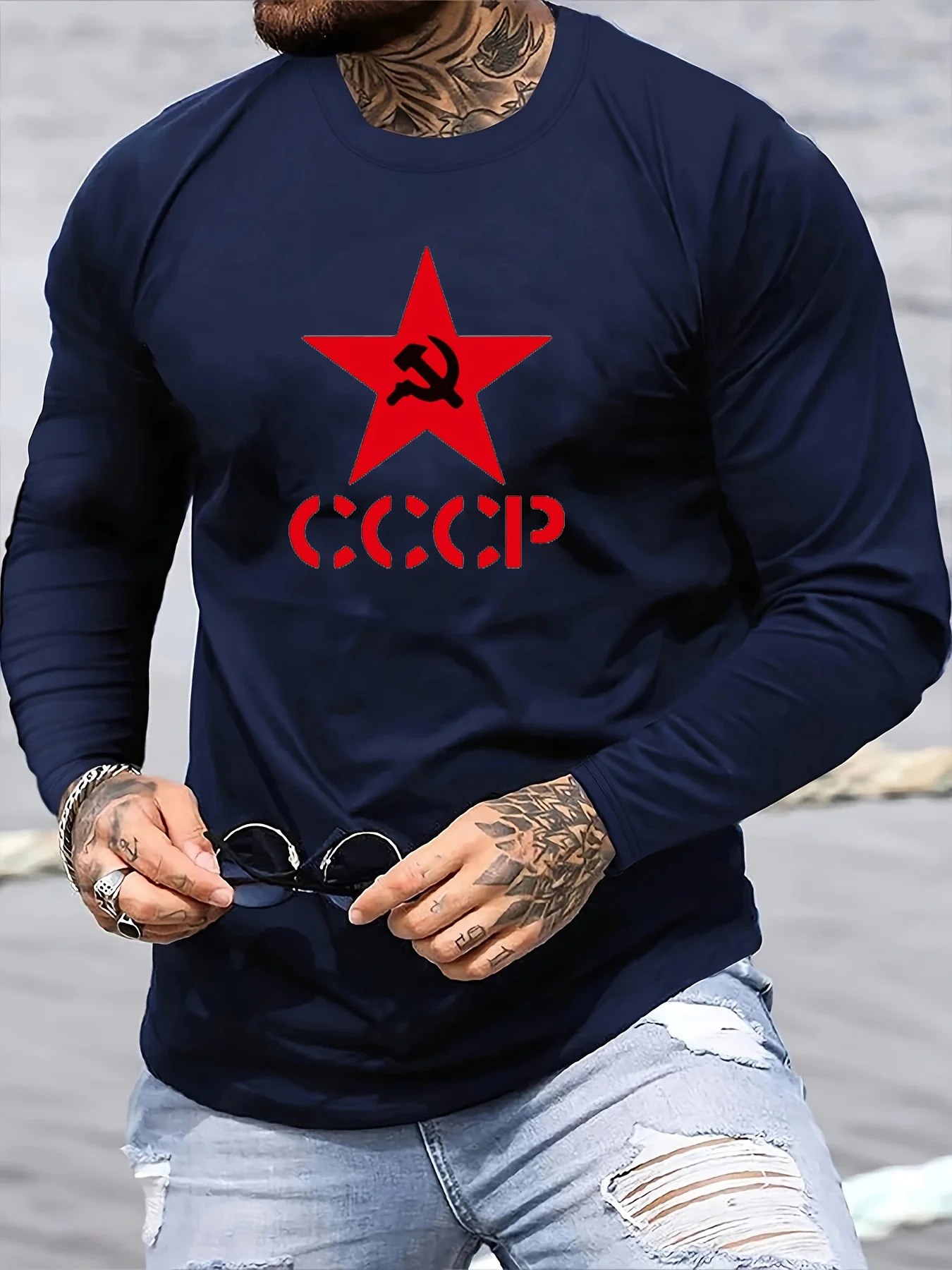 เสื้อยืดผู้ชายแขนยาวคอกลมผ้าฝ้าย 100% ทรงหลวมแฟชั่นพิมพ์ลายตัวอักษรสำหรับฤดูใบไม้ร่วงและฤดูหนาว สไตล์ลำลองอเนกประสงค์