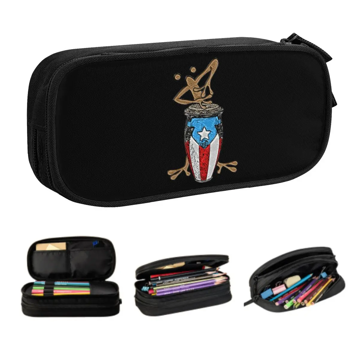 

Custom Boricua Puerto Rican Coqui Taino Flag Cute Pencil Case Boy Girl Big Capacity Pencil Pouch Students Stationery