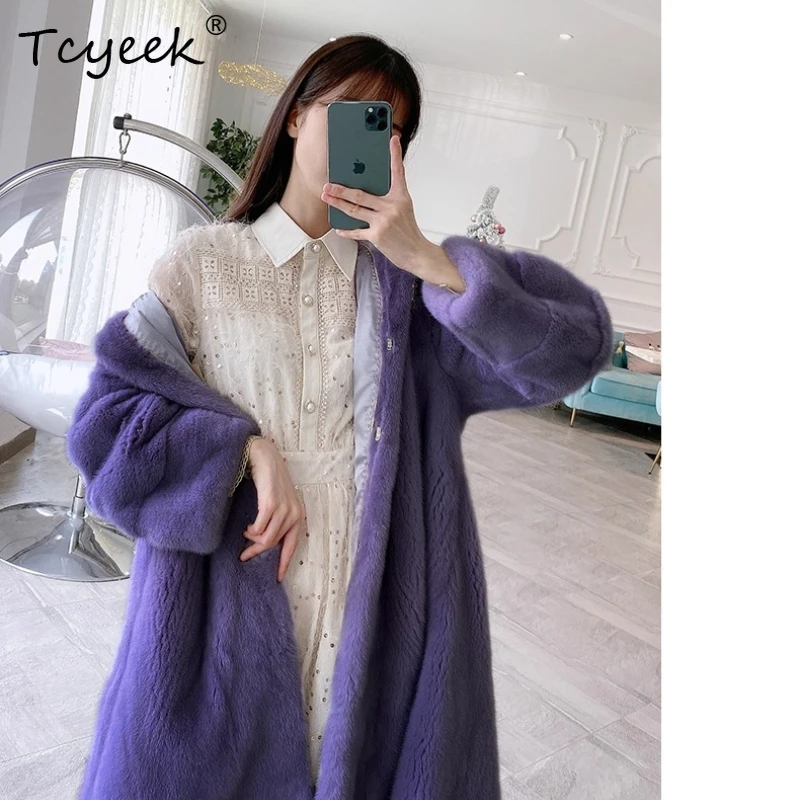 معطف فرو المنك الطبيعي من Tcyeek ملابس شتوية للنساء 2025 سترة من فرو المنك الحقيقي بغطاء للرأس معاطف نسائية جديدة في معاطف شوبانا Жеenca