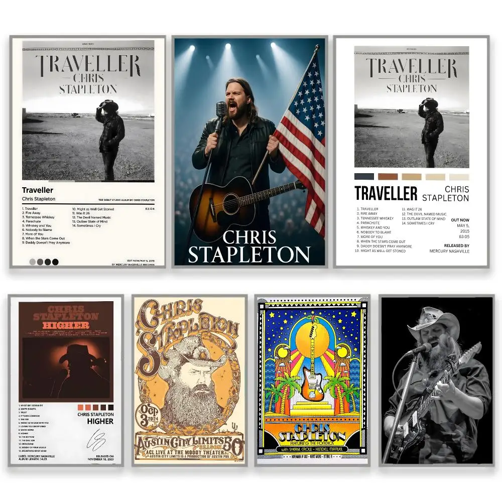 C-Chris Stapleton Music Album Rectangle Art Print Aesthetic Wall Decals Boys Bedroom Decor Poster