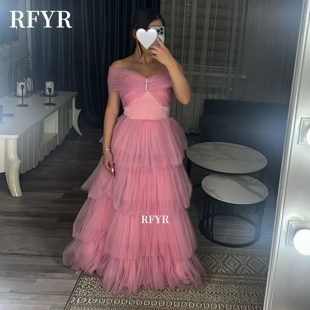 

RFYR Off Shoulder Party Dress Pleats Prom Gowns Multilayers Princess Gowns Evening Gowns Formal Occasion Dress Customized