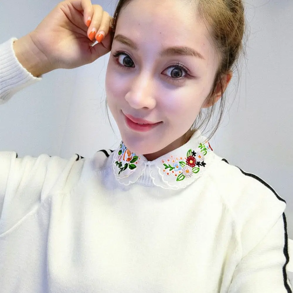 Stylish Detachable False Collar For Ladies Chiffon Embroidery Lace Fake Collar Elegant Neck Decoration For Shirt Top Accessories