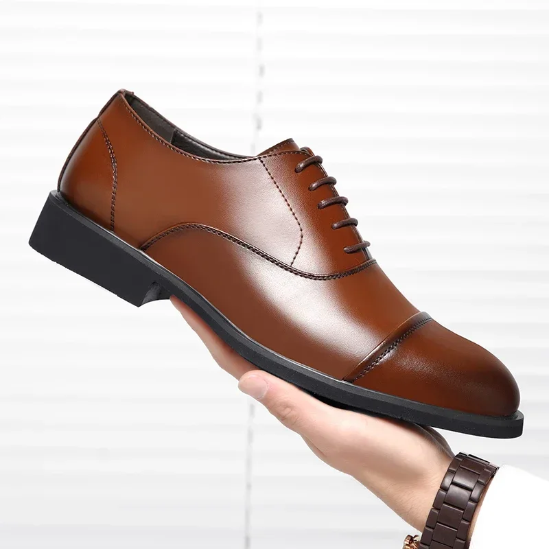 Nuevos zapatos planos de 37-46 para hombre/6CM con elevador, zapatos de cuero formales de negocios, zapatos de traje de boda informales británicos para hombre