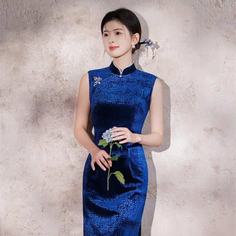 

Новое китайское женское платье в стиле ретро, улучшенная версия, повседневное, облегающее, класса люкс, длинное, элегантное