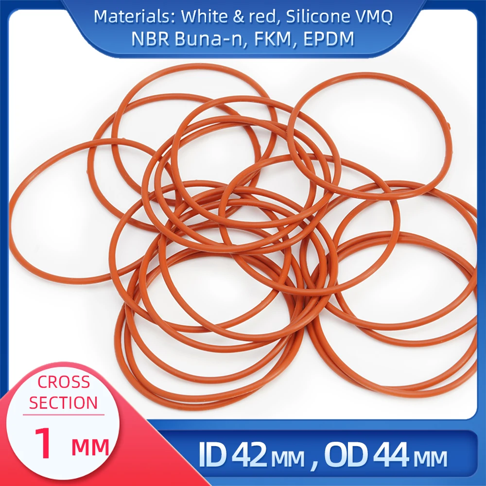 

O Ring CS 1mm ID 42mm OD 44mm Material With Silicone VMQ NBR FKM EPDM ORing Seal Gasket