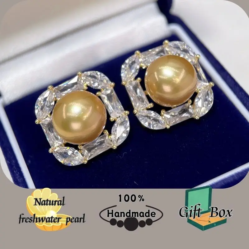 New elegant gold natural pearl earrings women men retro fashion party trend holiday jewelry gift