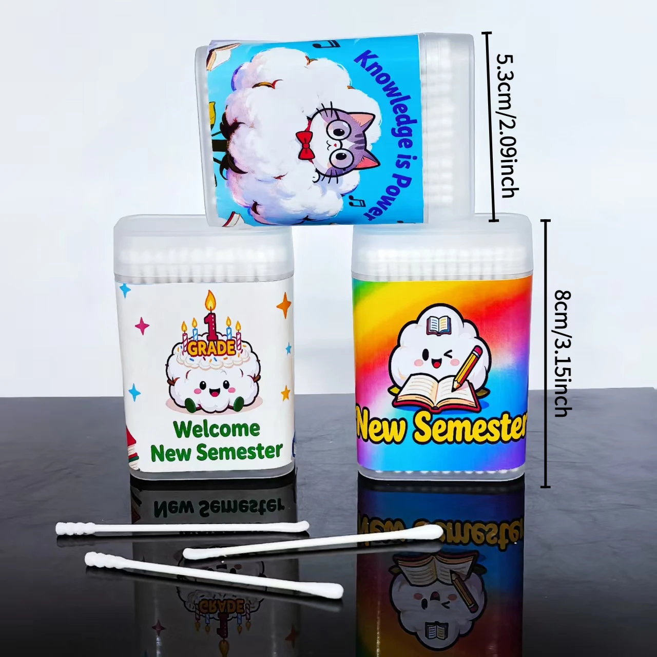 300개입 개학 시즌 면봉, 얇은 종이 스틱 양면 면봉, 개학 선물 면봉