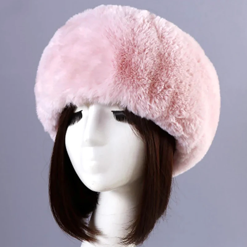 Winter Thick Furry Hairband Fluffy Russian Faux Fur Women Girl Fur Headband Hat Winter Outdoor Earwarmer Ski Hats Leopard 62cm