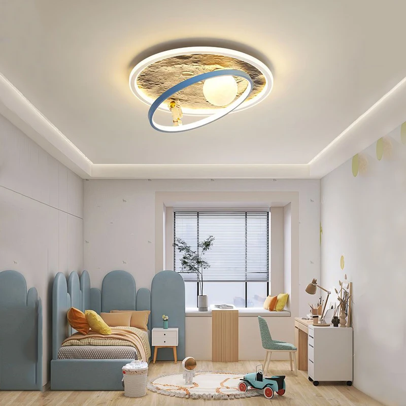 Imagem -04 - Modern Space Astronaut And Moon Luzes de Teto Led para Berçário Lâmpada para Quarto Infantil Candelabro para Crianças Baby Boy Quarto Deco Plafond Planet