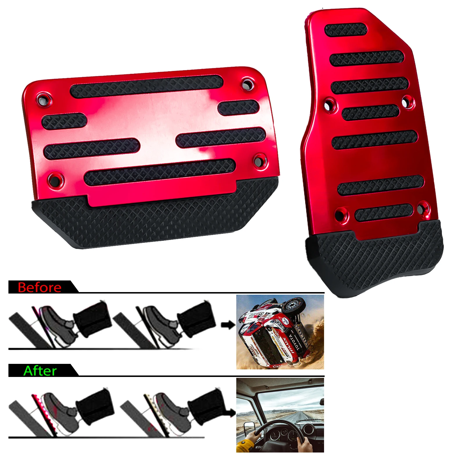 2x Universal Car Pedals Cover Aluminum Automatic Brake Gas Accelerator Non-Slip Foot Pedal Pad Kit Red Blue Silver Accessories