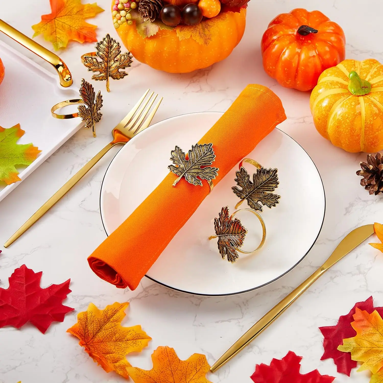 

6 шт., кольца для салфеток на День Благодарения, держатель для салфеток с кленовым листом для осенней тематики, украшение стола для свадебной вечеринки HB326