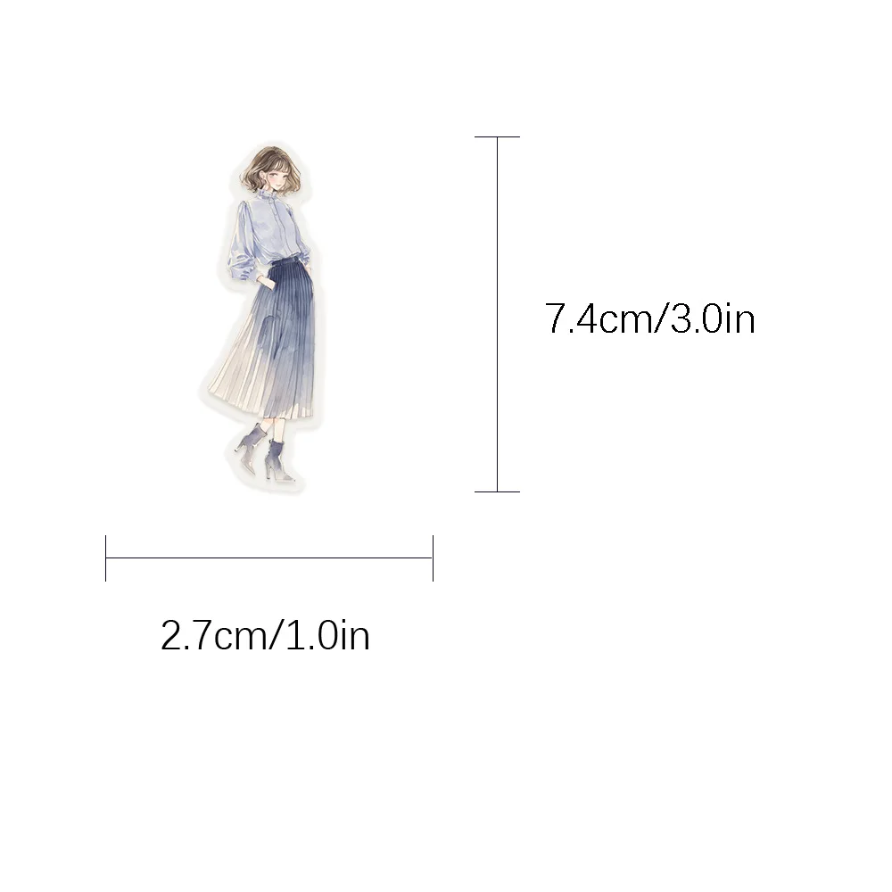 50Pcs Cartoon High Street Girl Wearing PET Material Transparent Stickers Water Cup Phone Case Guitar Fashion Decorative Stic