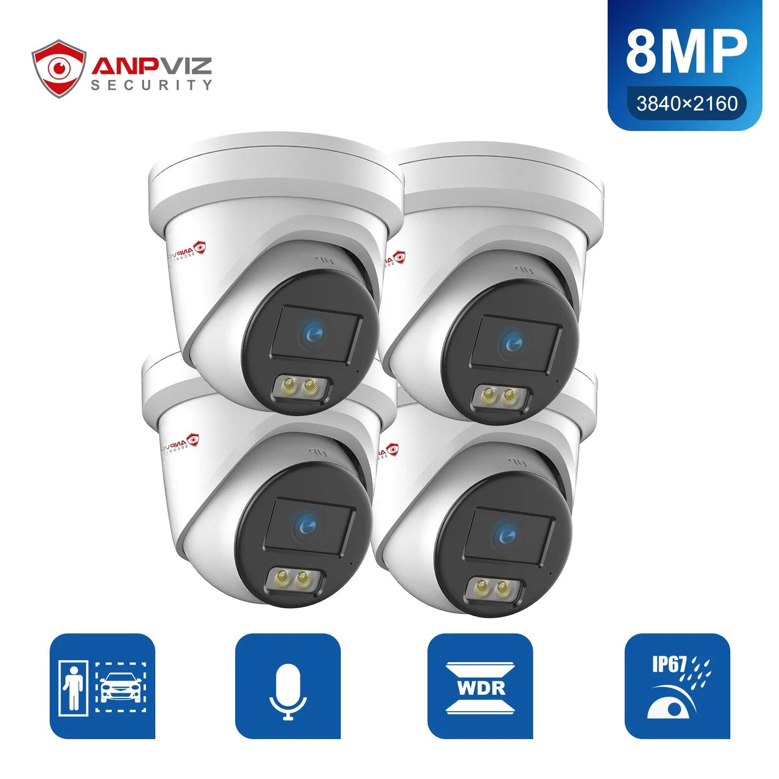 الأسهم الأمريكية Anpviz DS-2CD2387G2H-LIU برج 4 قطعة 4K PoE IP كاميرا محيط حماية ضوء النجوم IR 30 متر كشف المركبات البشرية WDR