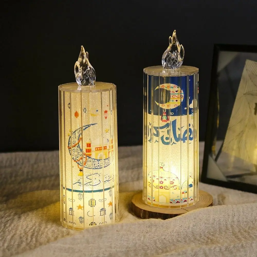 plastic Ramadan Candle Shape Night Light Candle Shape Transparent Islamic Muslim Lamp Romantic Led