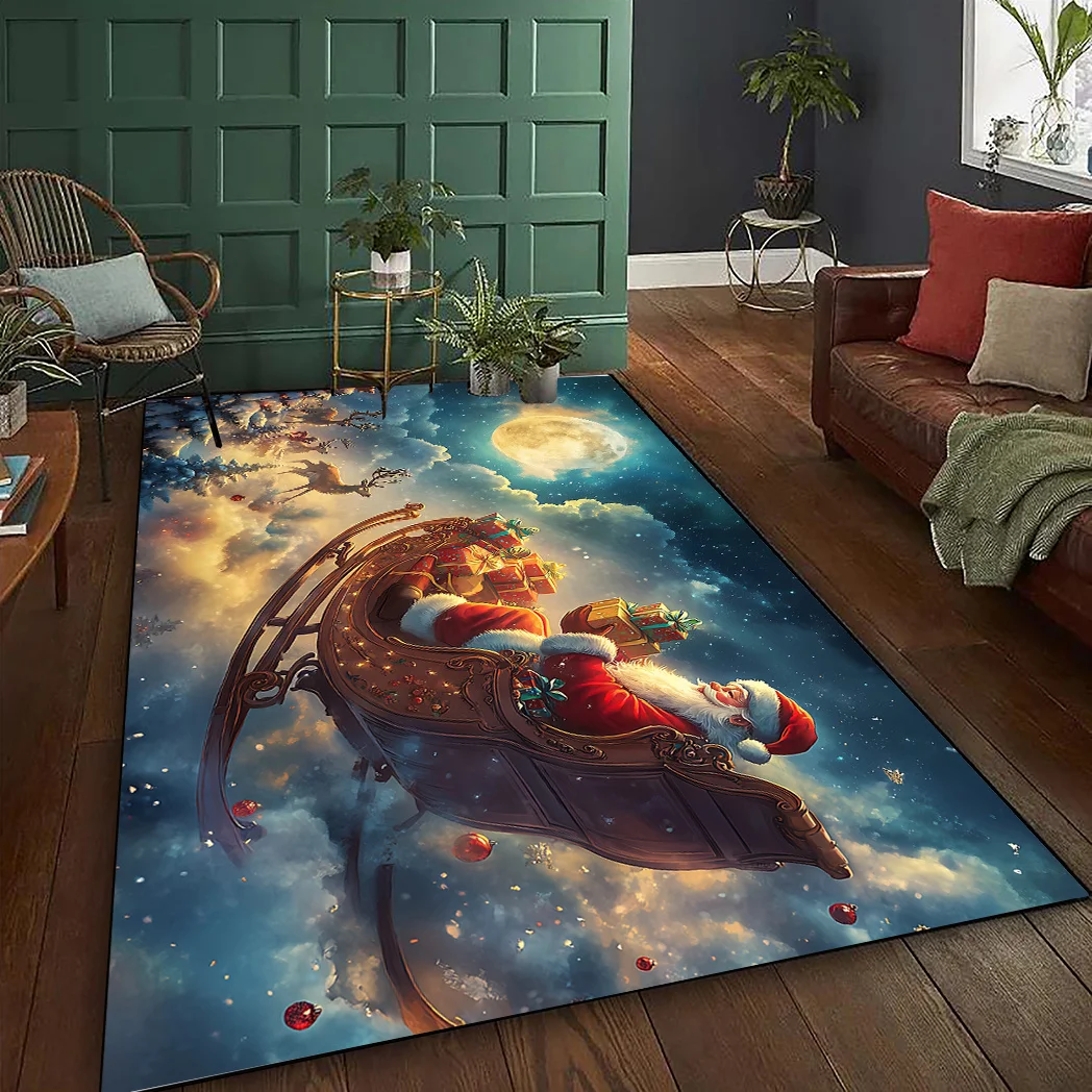 

Олени, тянущие сани, Санта-Клаус и подарки, коврик с узором, рождественский многоцелевой декоративный коврик, украшение на открытом воздухе