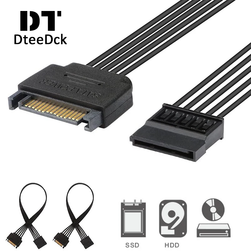 Cable de extensión de alimentación SATA de 15 Pines, adaptador de corriente macho a hembra para Serial ATA, disco duro SSD, quemadores de CD, unidades de CD ROM