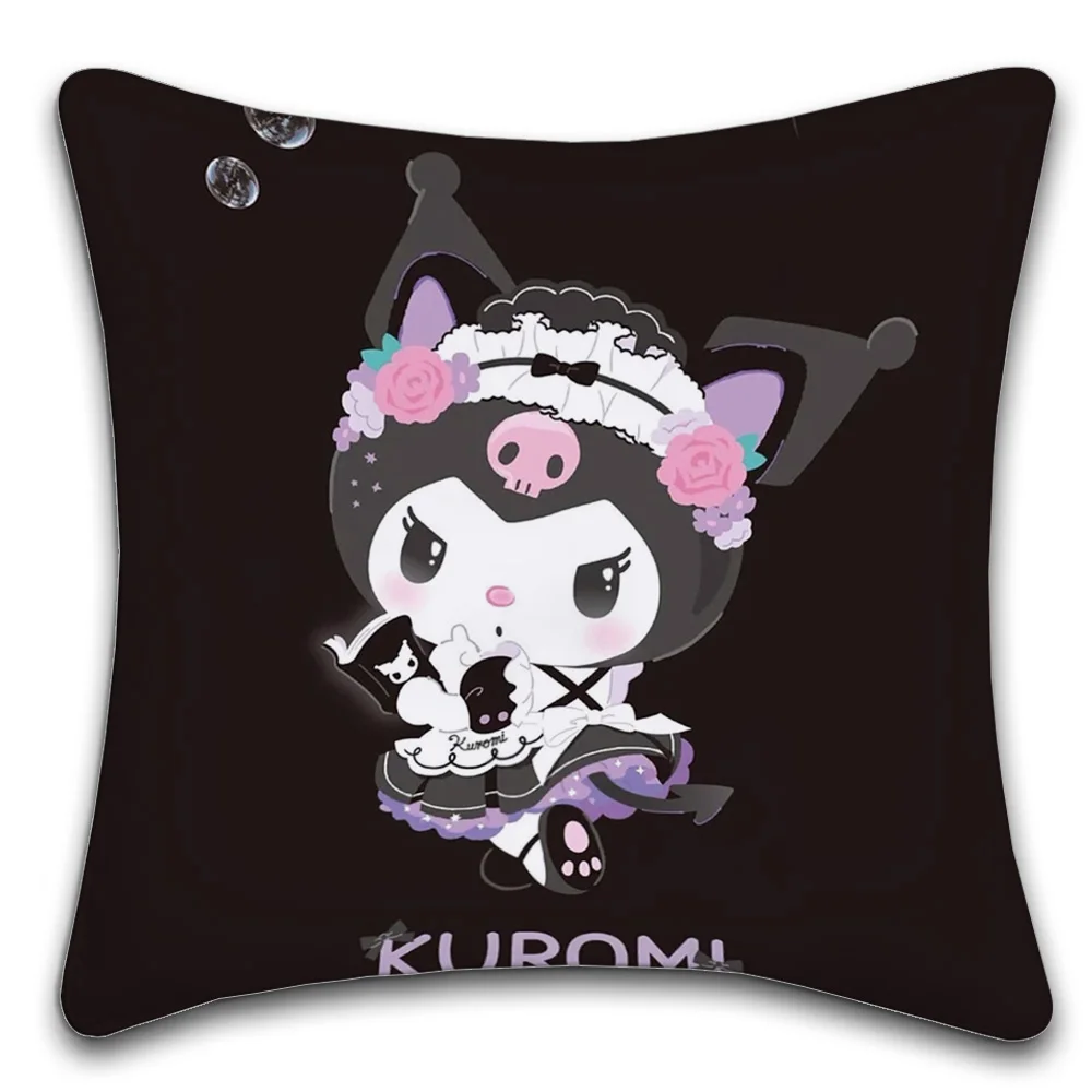 1PC Kuromi Sanrio Cute Pillow Case Short Plush Double-Sided Printing Home Machine Washable in Warm Winter Cushion Cover