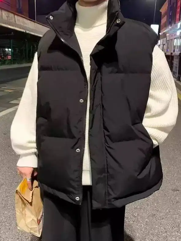 

Men's down Vest Thiened Casual Loose Winter Autumn Thermal Jaet Zipper Closure Color Polyester Fiber Youth Trend