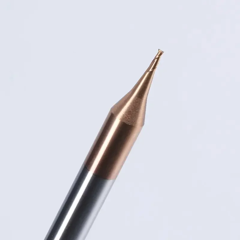 Fraise CNC en carbure de tungstène à tige revêtue TiCN, fraise en bout à 2 cannelures, 0.2-0.9mm, 4mm, HRC55