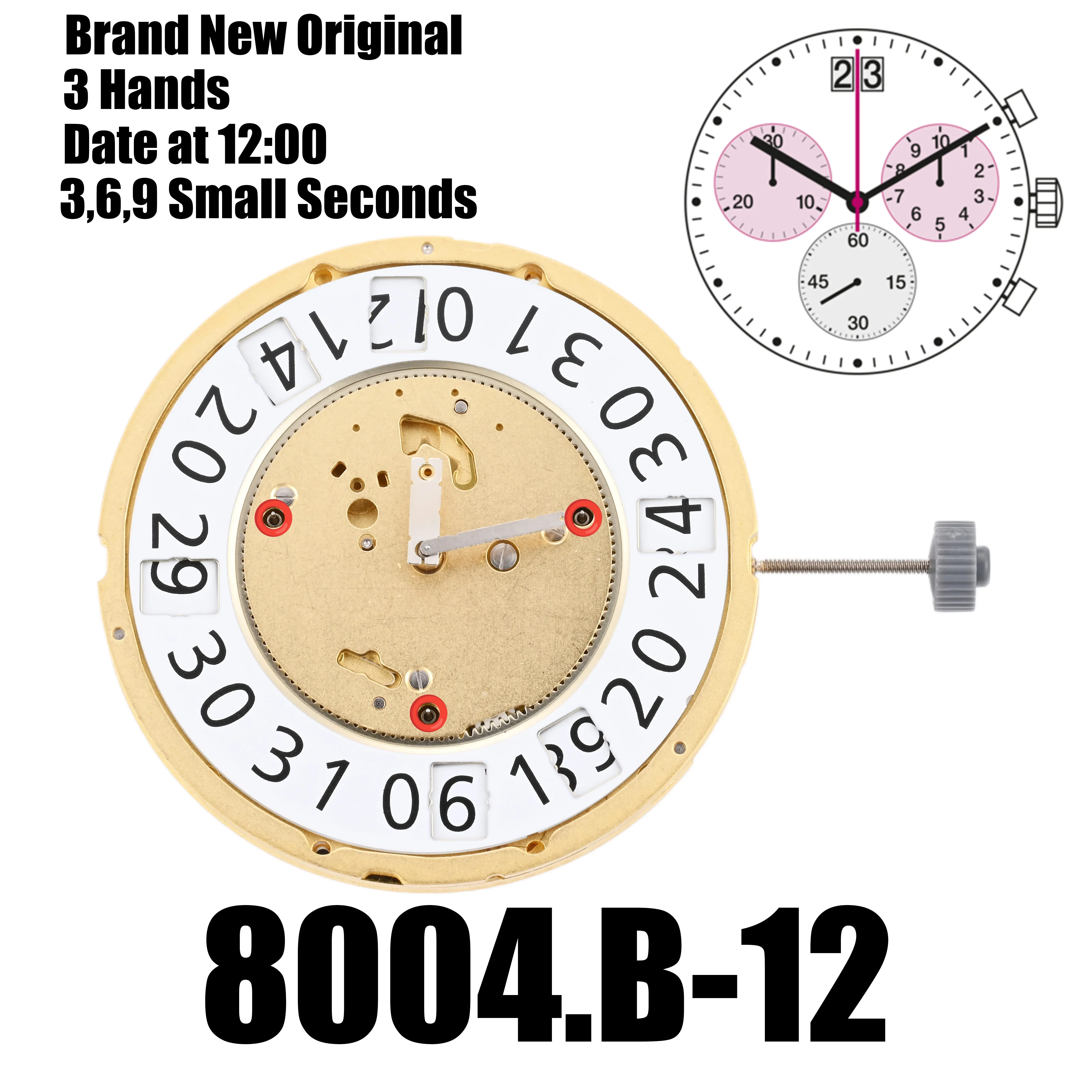 

8040.B Movement Ronda 8040B Movement 3 Hands 3,6,9 Small Seconds Date at 12 Gold Plated Chronograph Movt Luxury 13 Jewels