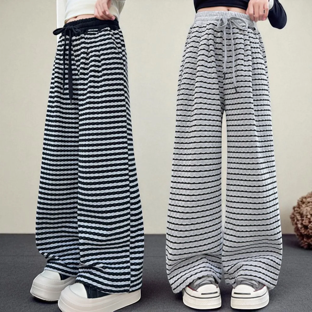 

Girls Stripe Pants Kids Jogging Trousers Sportswear Loose High Waist Loose Fit Teenagers Kids Trousers Children Costumes 5-12 Y