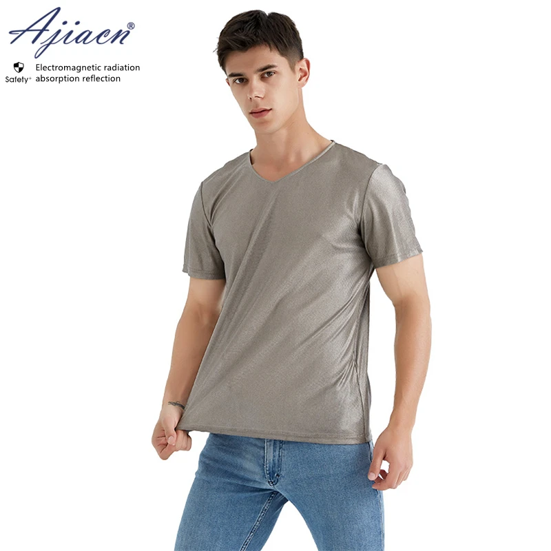 Electromagnetic radiation protective 100% silver fiber knitted fabric T-shirt base station, substation EMF shielding T-shirt