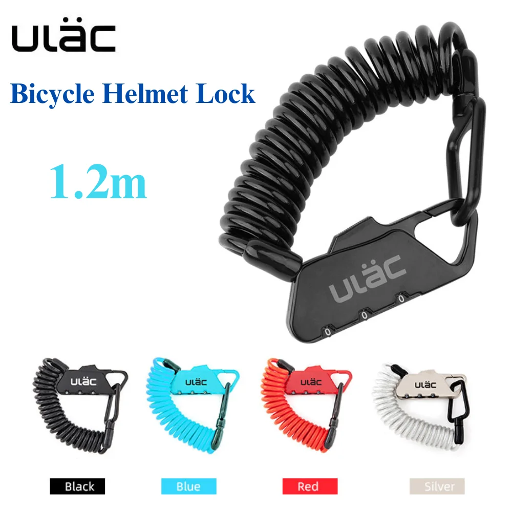 ULAC Bicycle Helmet Lock 1.2m Extended Spiral Cable 3 Digits Combination Resettable Lightweight Size Portable Bike Combo Lock