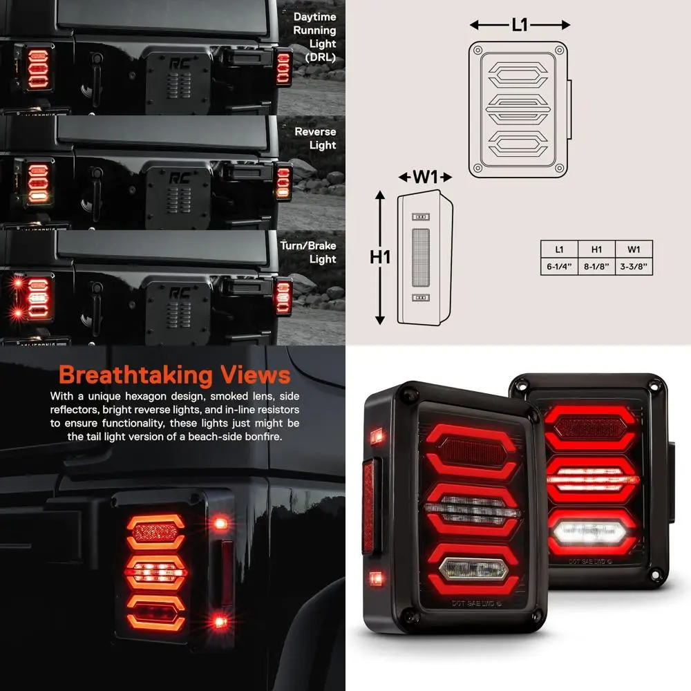 

Plug & Play Hexagonal Smoke Lens LED Tail Light Replacement for 2007-2018 Jeep Wrangler JK & JKU