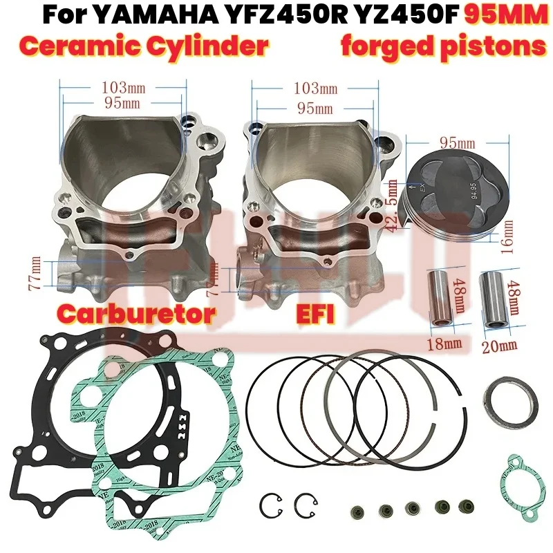 

Motorcycle Engine 95mm 450cc Cylinder Kit Motor for Yamaha YFZ450R 2009 - 2021 YZ450F 2006-2011 WR450F 2007-2011 2S2-11311-10-00