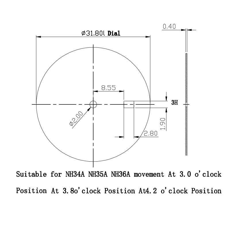 31.8mm Watch dial parts With date Window For Seiko NH34 NH35 NH36 NH38 Movement  Luminous dial Upgrade or repair your watch