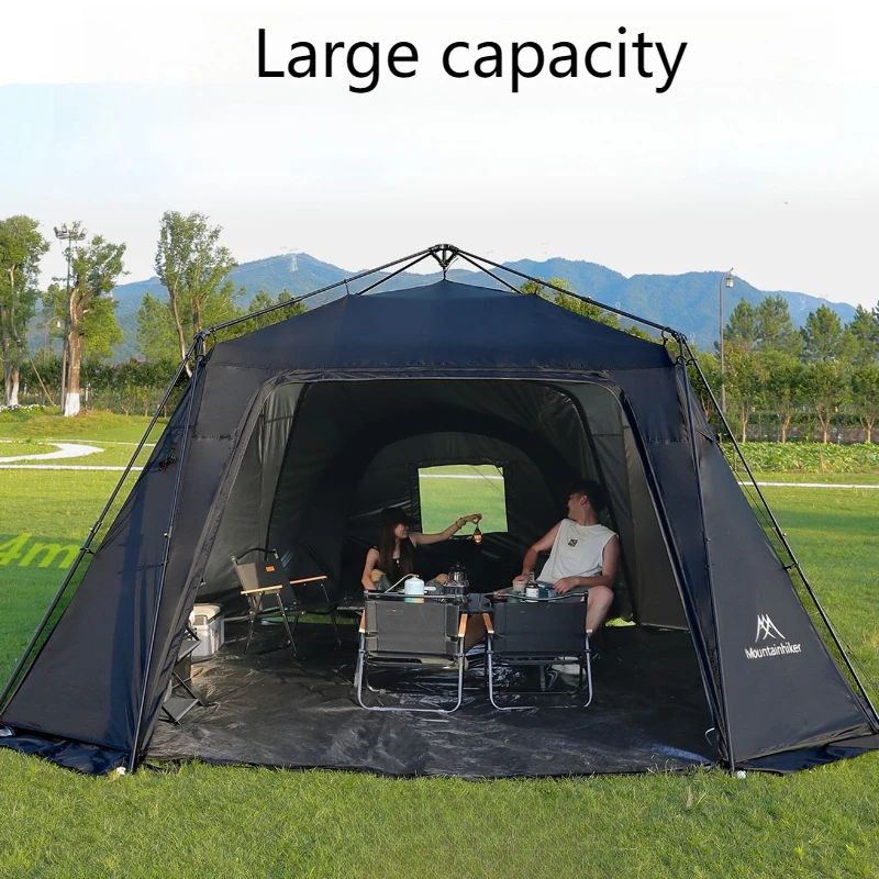 

Outdoor Tourist Family Camping Tent Nature Hike Parties Sun Shelter Tarp Black Coating Tent Portable Beach Large Glamping Tents