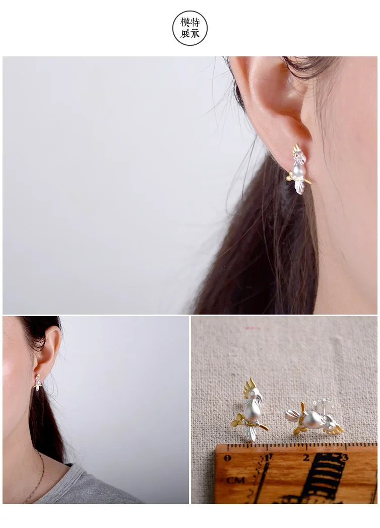 Real 925 Sterling Silver parrot Stud Earrings for Women Girls Fashion jewelry brincos brinco