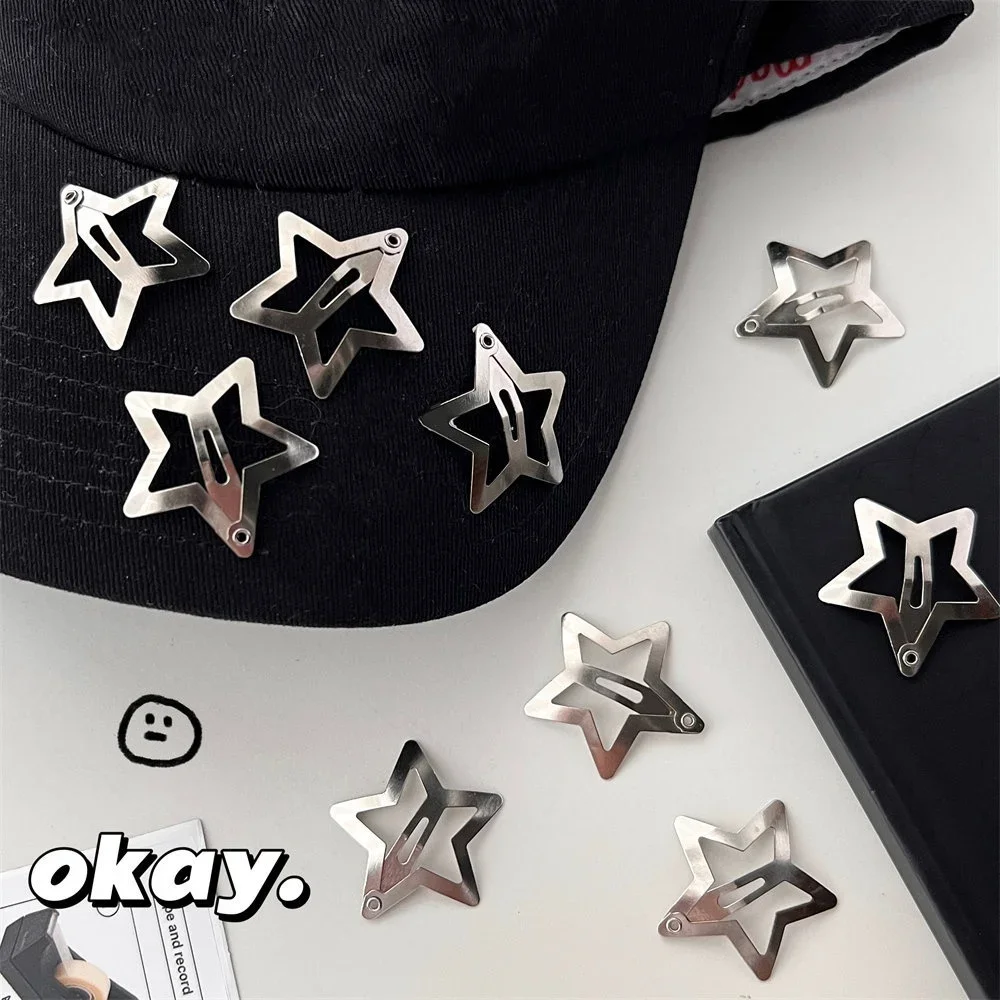 WANZHI Metal Star Women\'s Hair Clips Sweet Cool Girl\'s Five Corner Headwear Star Side Clips Fashion Hair Accessories Wholesale