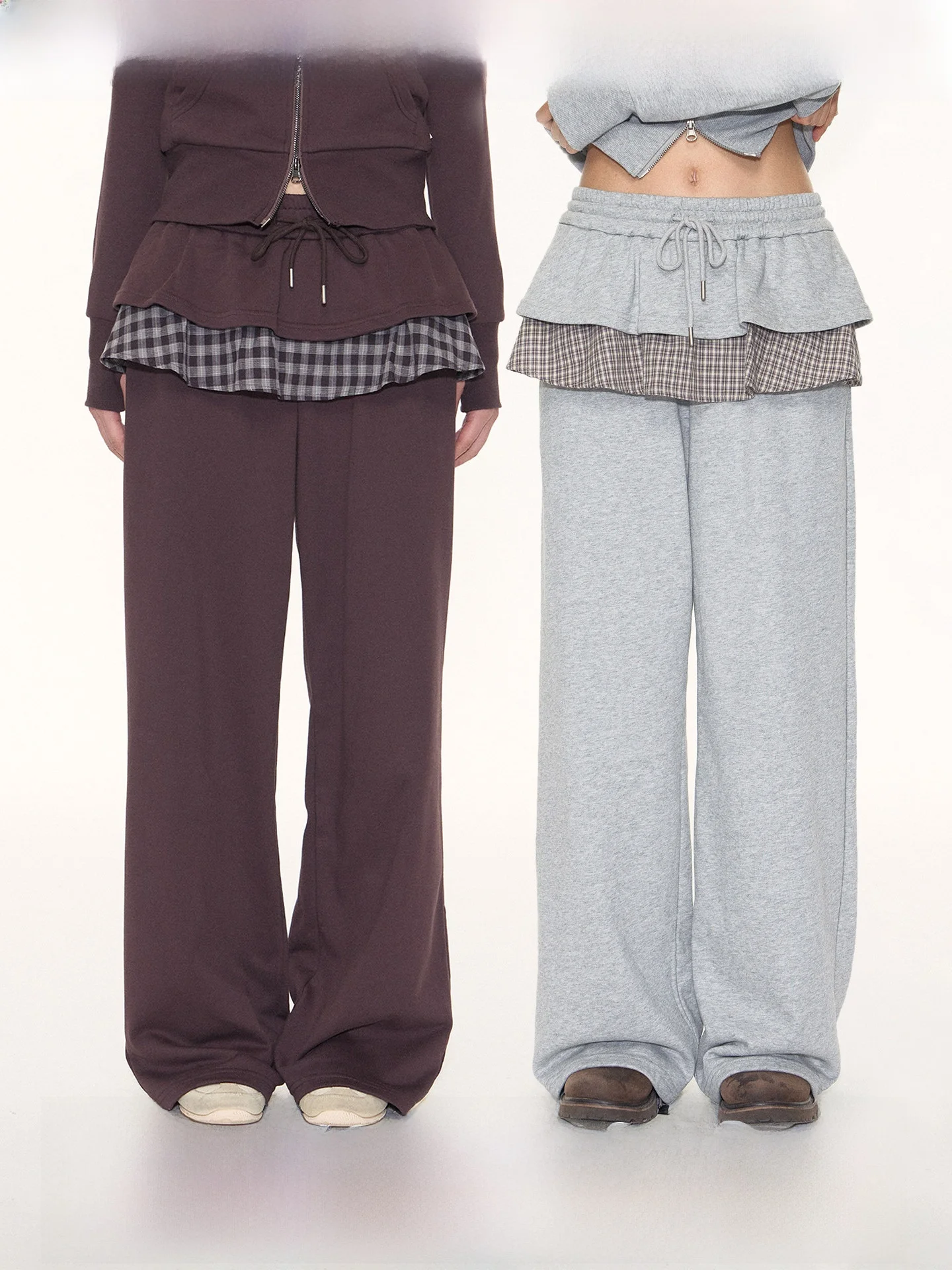 

NAPSNAPS Original Plaid Skirt Hemmed Casual Pants Women's Straight Leg Long Pants Autumn Design Cotton Blend Comfortable