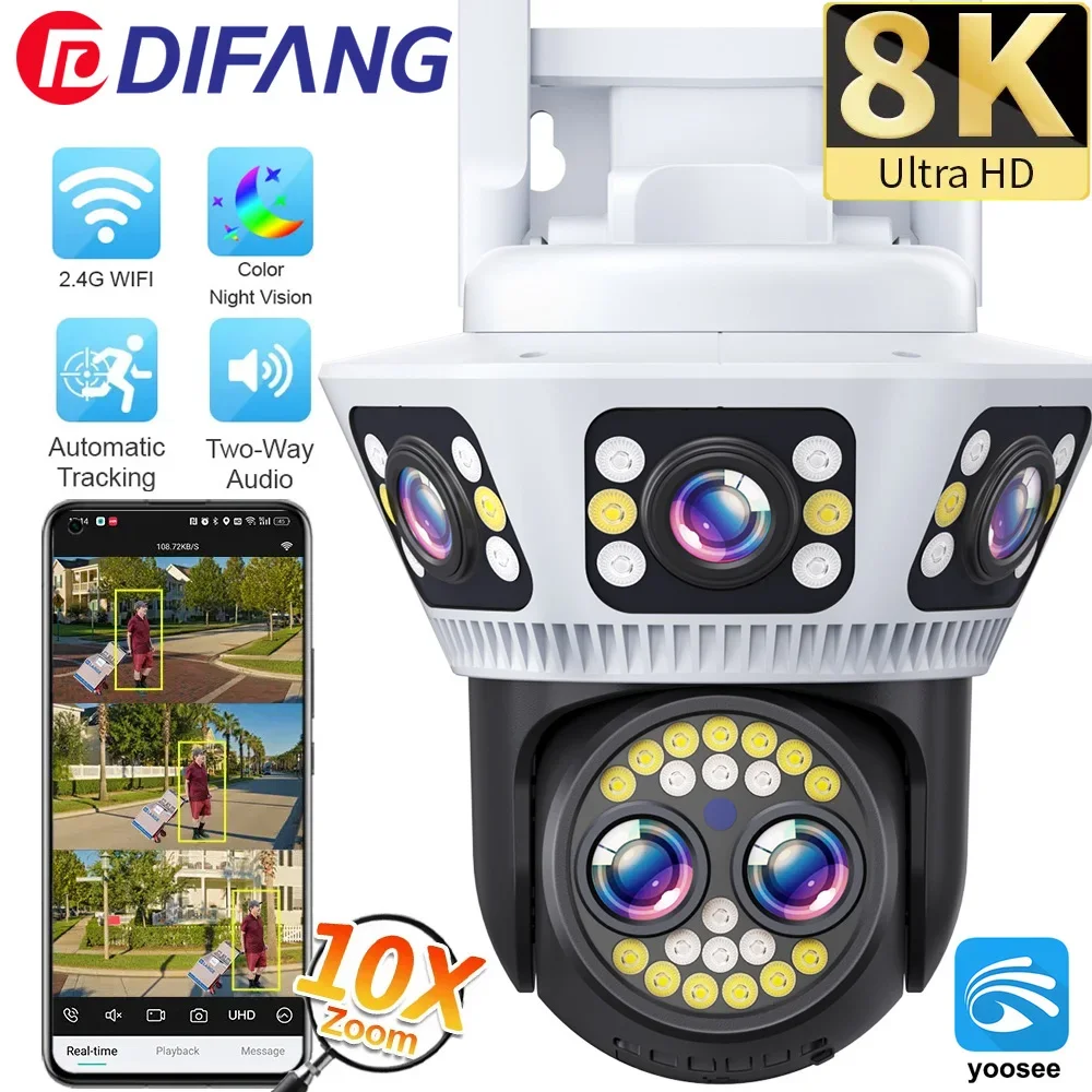 

8K 12MP WiFi Camera Outdoor Night Vision 10X Zoom Three-screen Body Detection Two-way Voice Security Video Surveillance IP CCTV