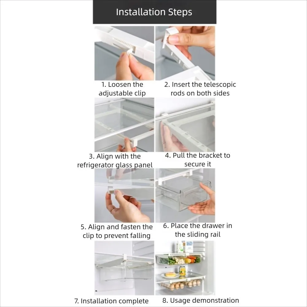 

Transparent Refrigerator Hanging Organizer Fresh Keeping Large Capacity Slide Drawer Style Box Rack Pull Out Reusable