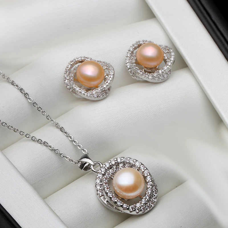 Original weißes Naturperlen-Halsketten- und Ohrring-Set für Damen, echtes 925er Sterlingsilber, Perlenohrring-Set, Geschenk für Frau, Mutter, Jahrestag – Detail 3
