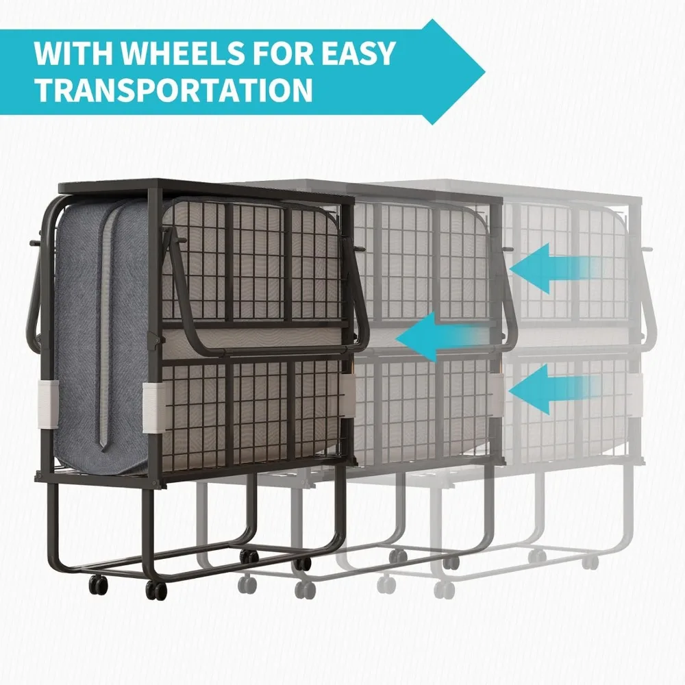 Cama dobrável portátil para adultos de tamanho duplo com colchão de espuma viscoelástica de 5 polegadas, 75 x 46 polegadas