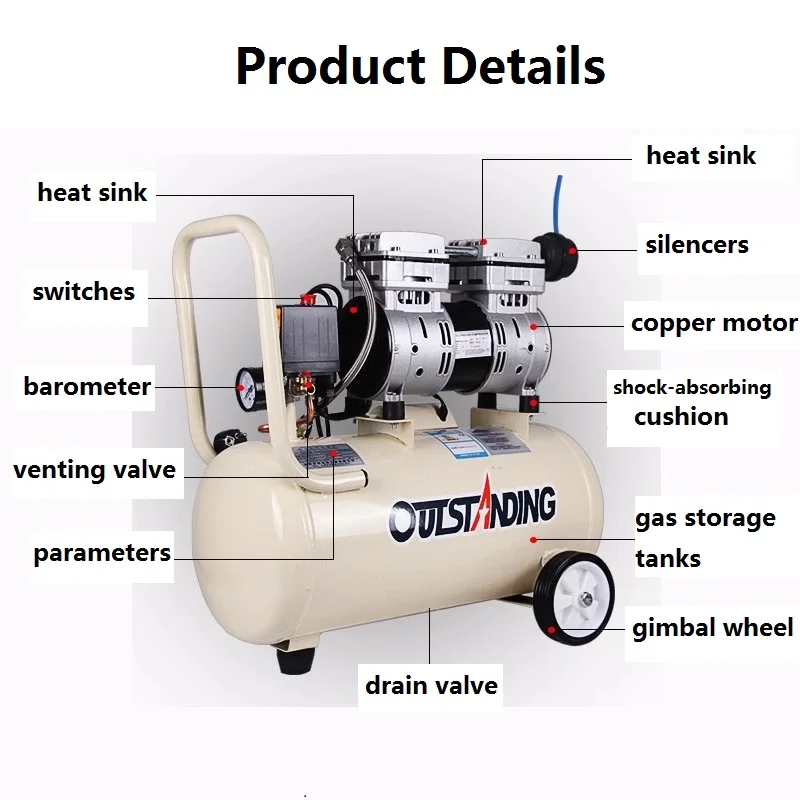 Air Compressor 220V 550W Mini Air Pump Inflatable Oil-free Mute Air Compressor Woodworking Paint Punching Pump