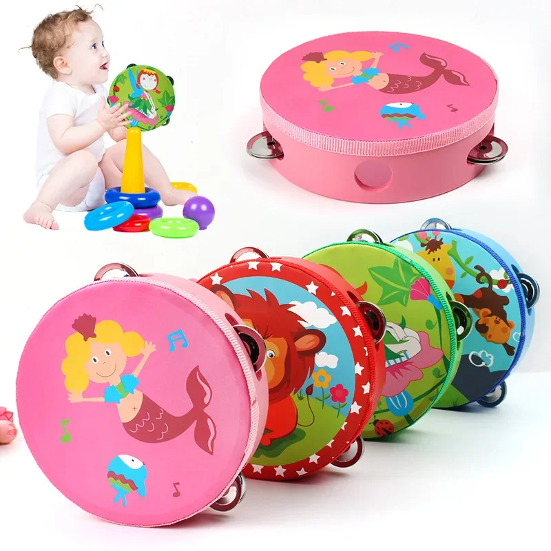 Children's Educational Musical Instrument Toy Large Hand Bell Drum Cartoon Animal Hand Bell Drum Early Education Teaching Aids