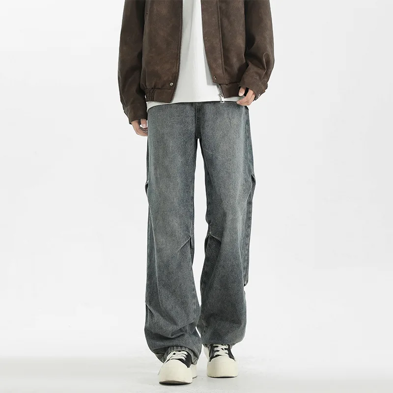 

Retro straight leg jeans, American high street men's style, Spring and Autumn fashion brand, loose wide leg casual versatile, lo